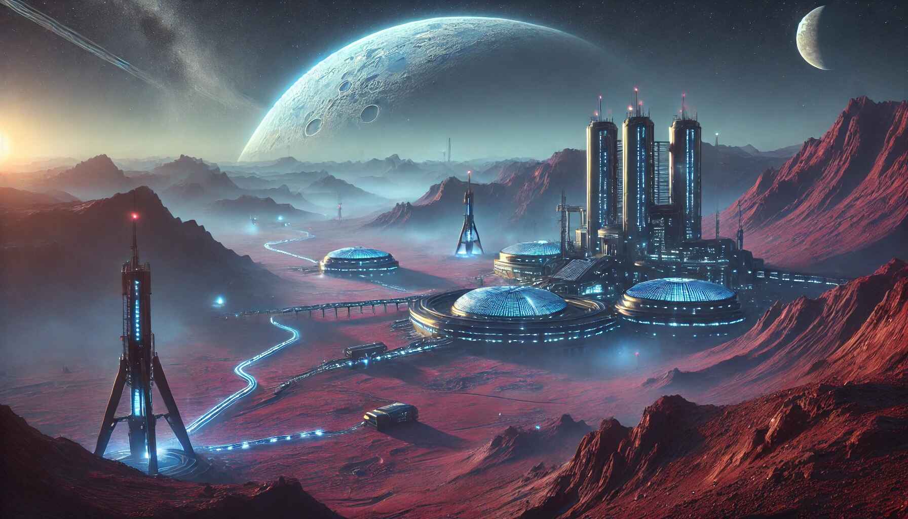 image of the remote planet with the futuristic research base in its surreal and enigmatic environment