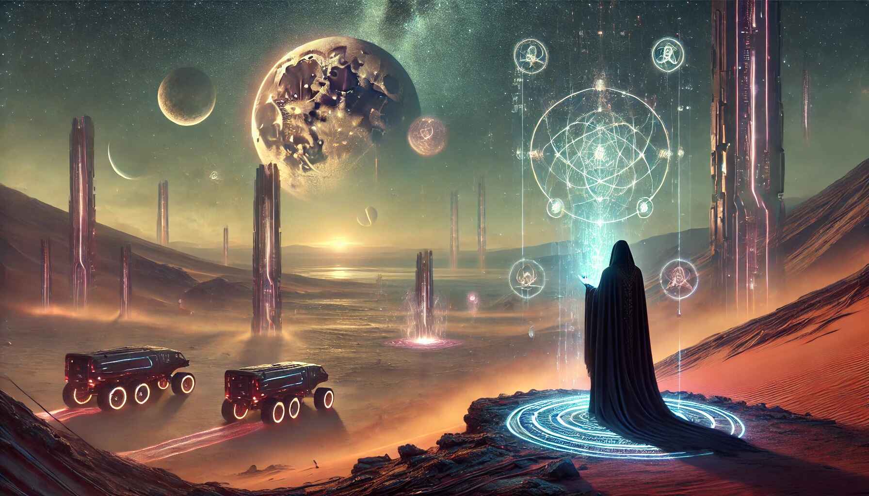 A  mysterious desert landscape on a futuristic planet