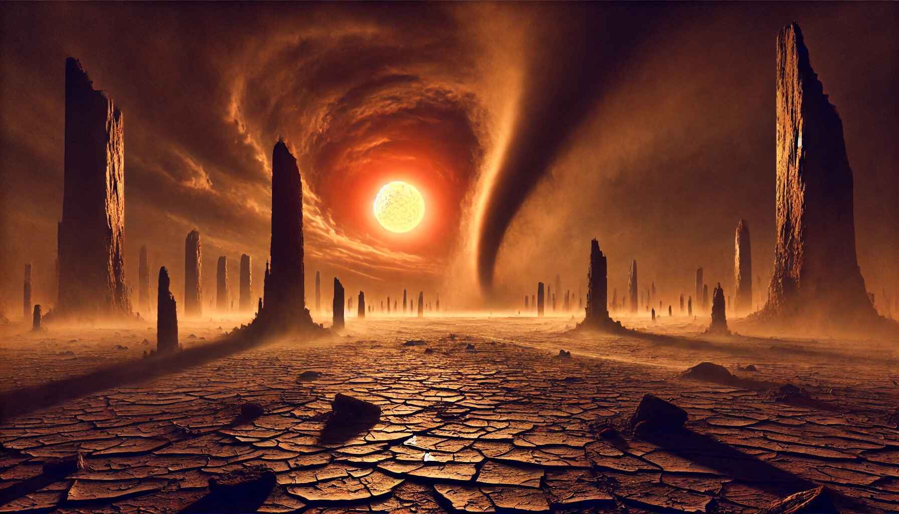 Futuristic cityscape with advanced technology infrastructure and neon lights in a desert setting at dusk
