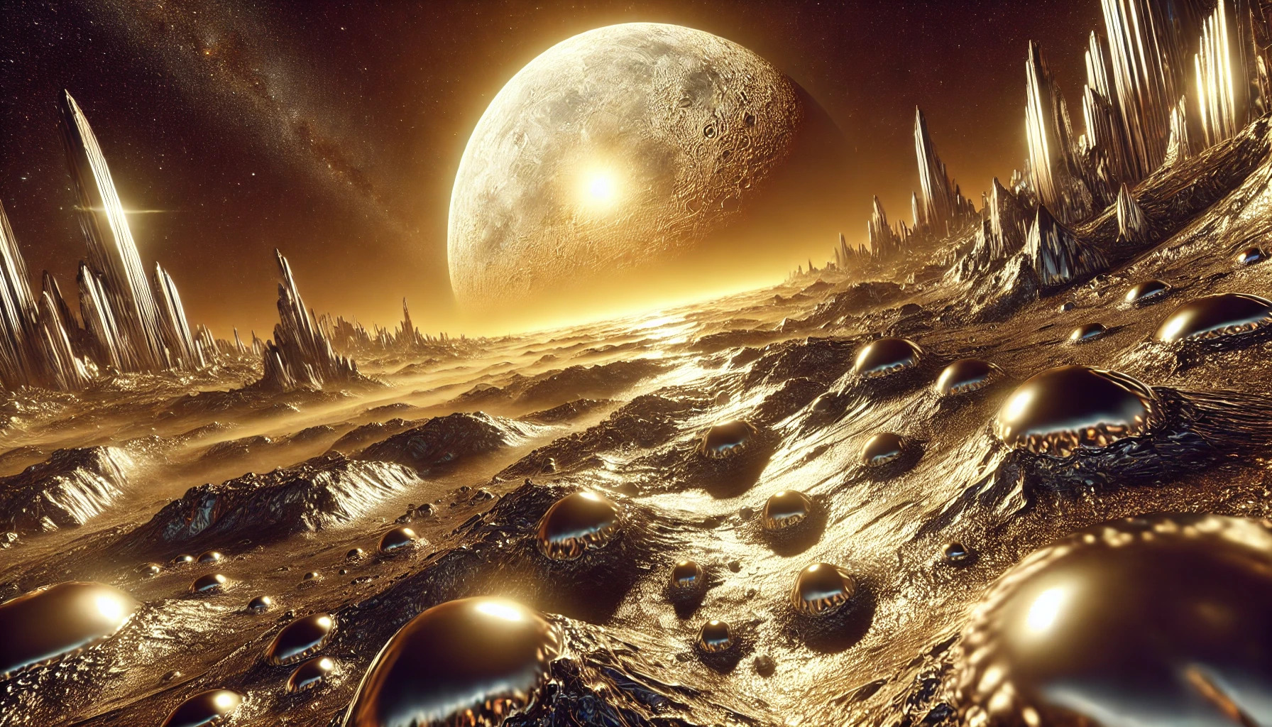 A vast desert landscape with large organized futuristic structures resembling a colony setup
