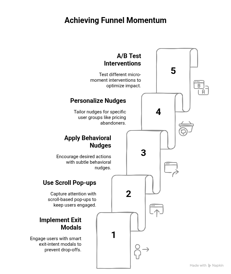 Graphic showing the ways to leverage micro-experiences and nudges for funnel momentum