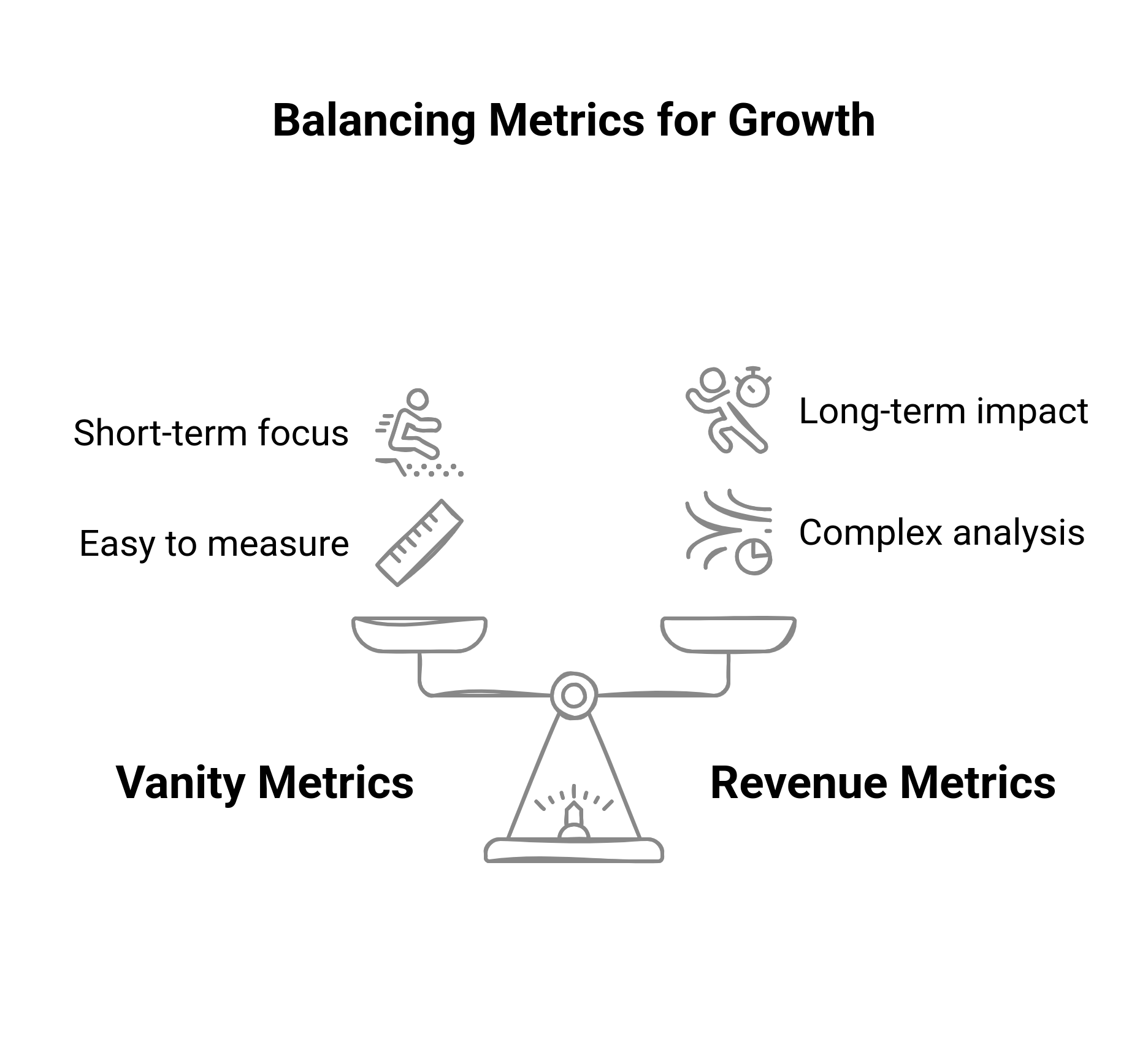 Graphic showing the comparison between vanity metrics and revenue metrics