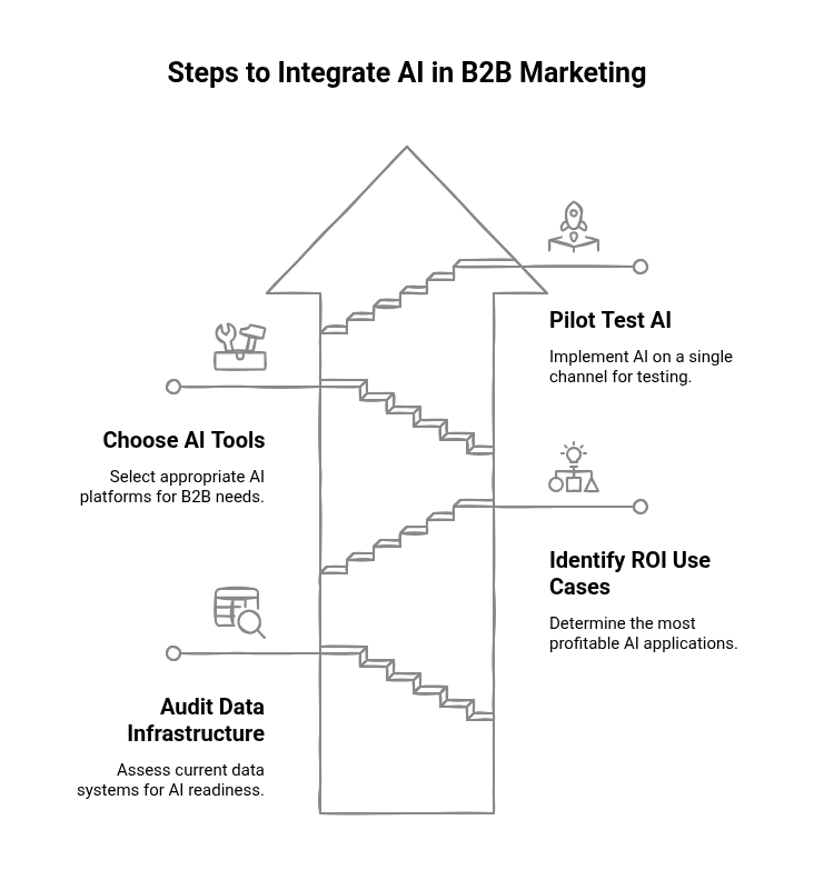 Graphic showing the steps to integrate AI in B2B Marketin