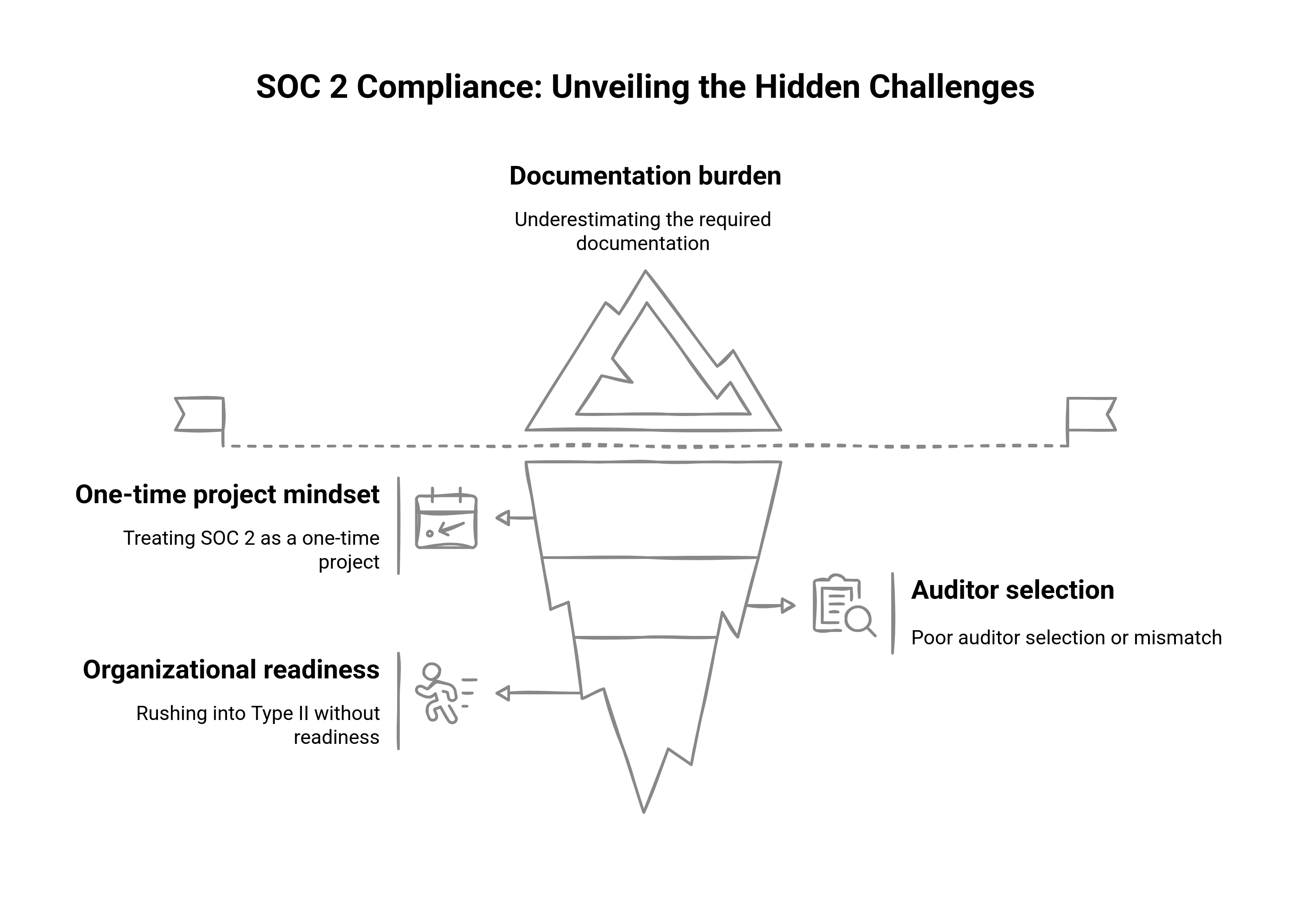 Graphic showing the common challenges faced in SOC 2 compliance