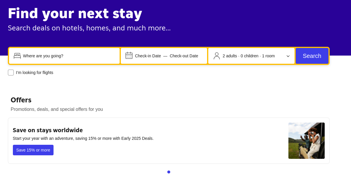 booking.com website homepage