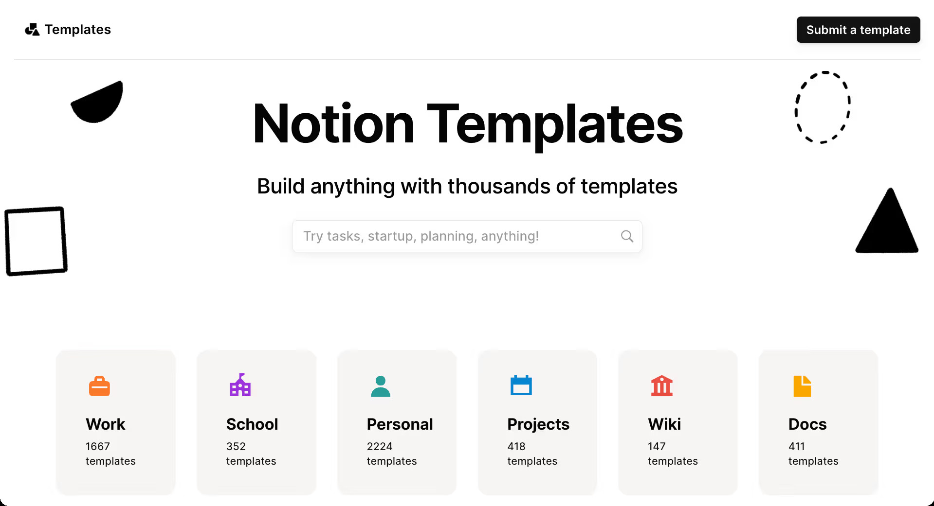 image showing the personalized templates offered by notion