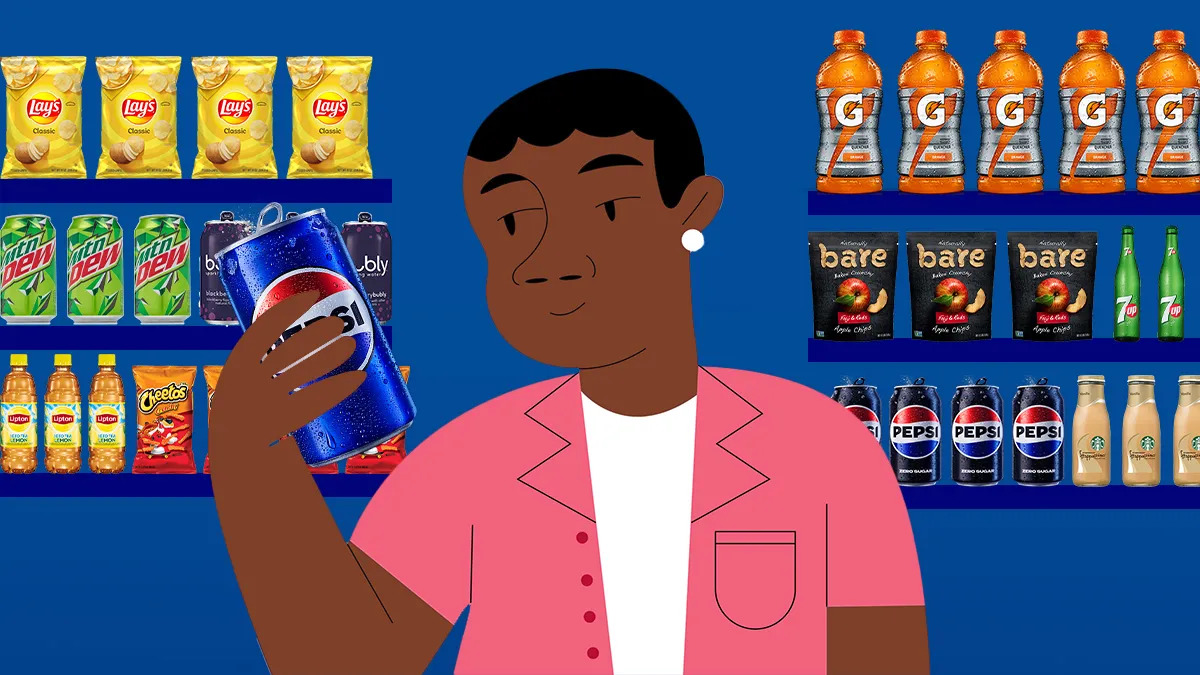 image of a boy seeing a pepsi can in his hand while standing in a store