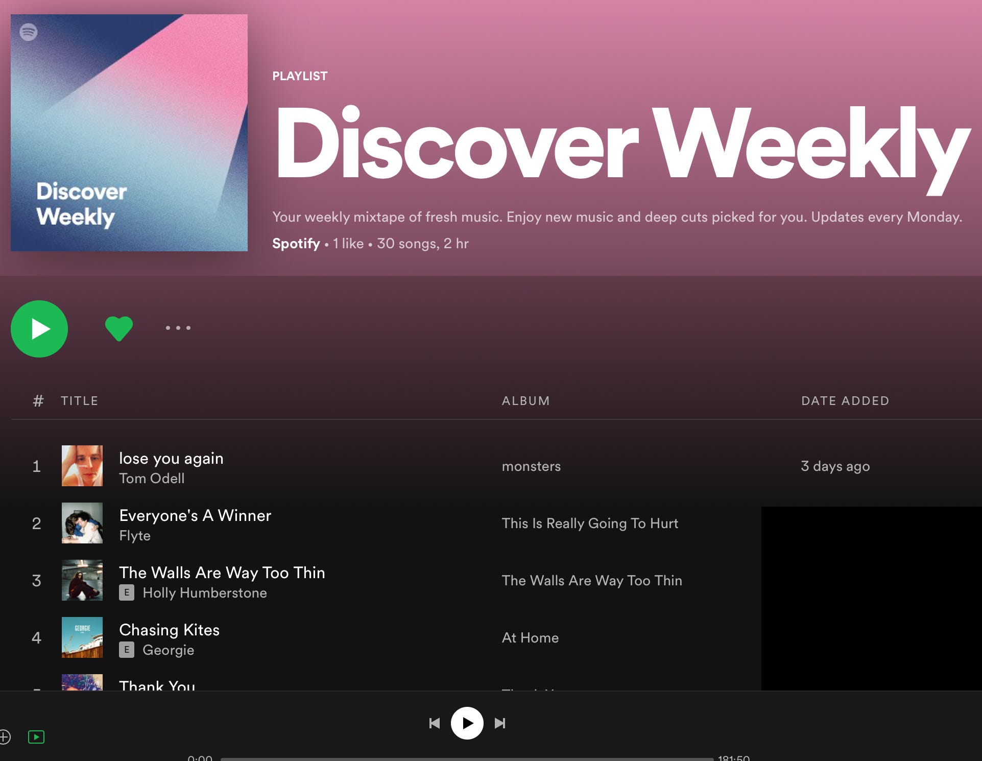 Spotify playlist "Discover Weekly"